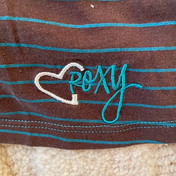 Vintage Y2K Roxy Striped Long Sleeve Hoodie Shirt | Brown & Teal | Womens Size M - Picture 7 of 8